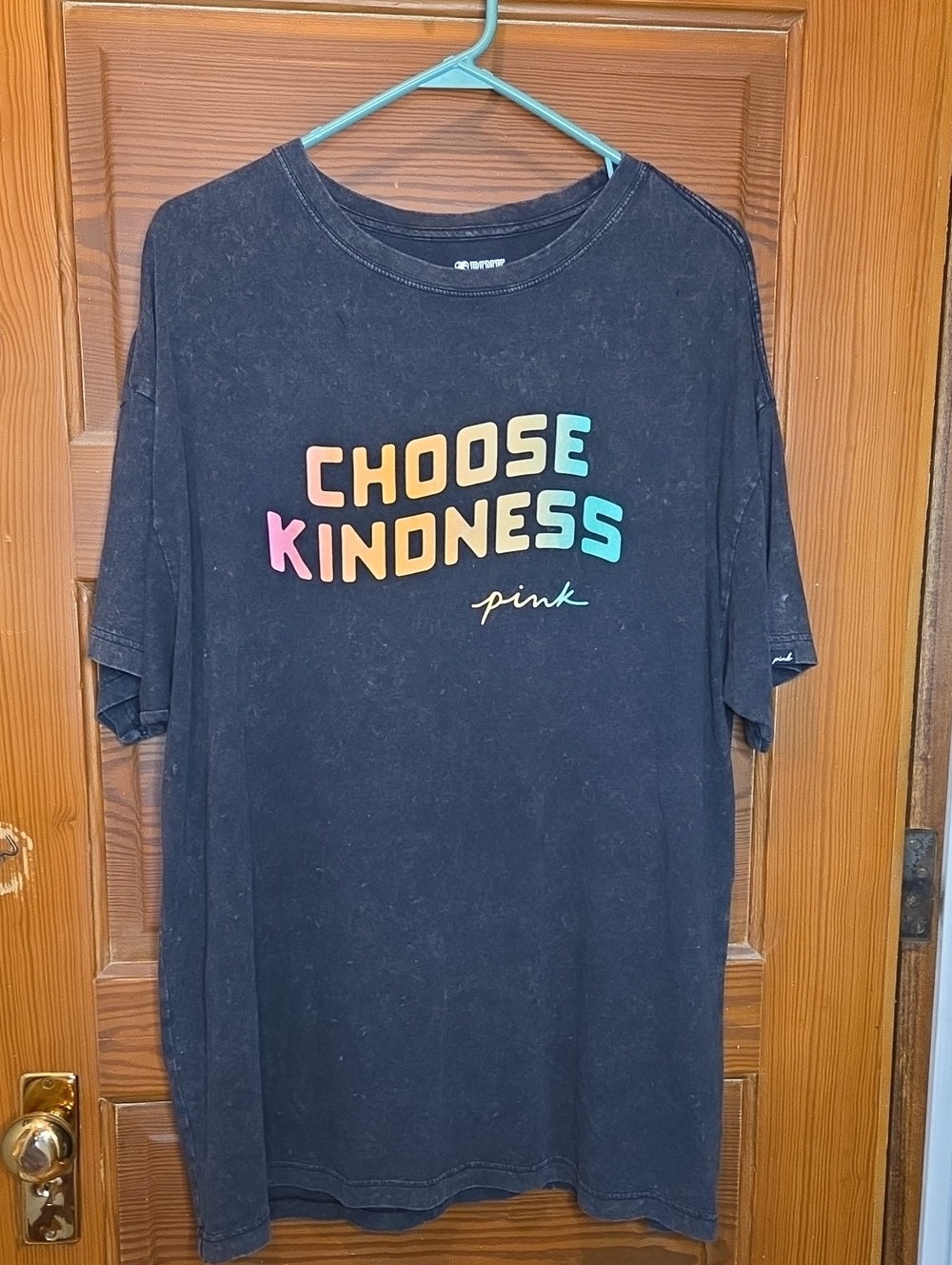 PINK Victoria's Secret Black Tee with Rainbow 'Choose Kindness' Graphic